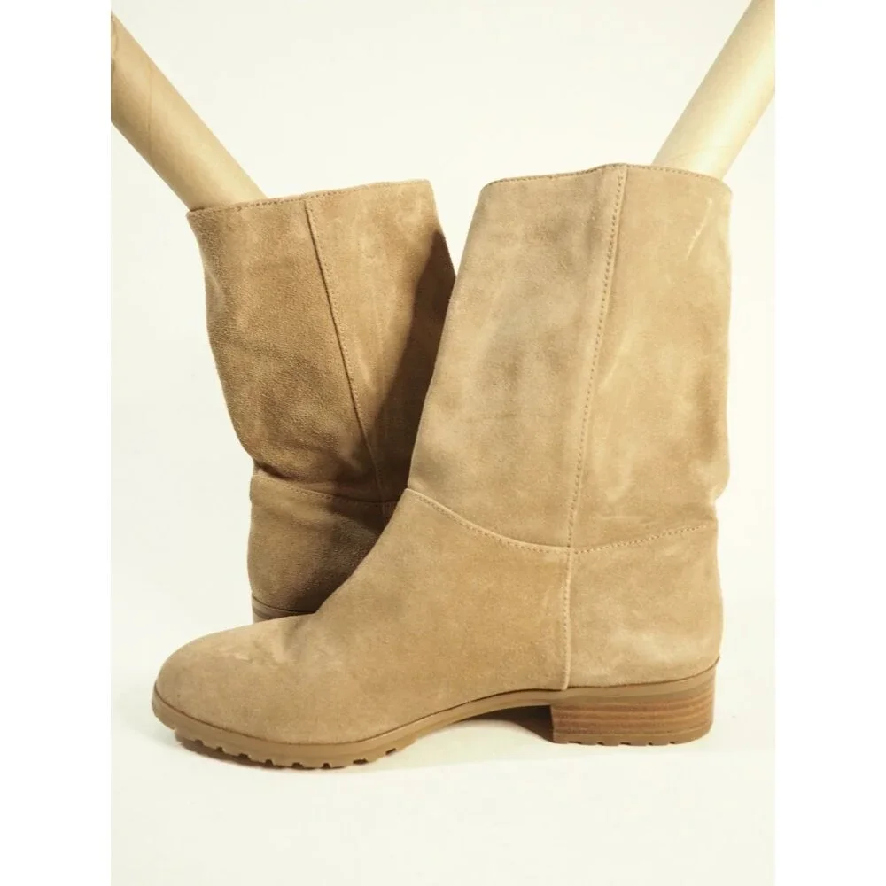 Michael Kors Tan Leather Suede Round Toe Tan Snakeskin Zipper Ankle Boot, Sz 7.5